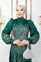 Satin Hijab Evening Dress with Stone Embellishments on the Front Green 1670 - 4