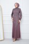 Beaded and Jewelled Tulle Hijab Evening Dress DRY ROSE 1663 - 2