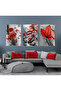 Hari̇kabi̇rev | Red-Gray Flower Leaf Combination | Framed Glass Table 3 Pieces Vertical