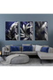 Hari̇kabi̇rev | Dark Blue-Silver Leaf Combination | Framed Glass Table 3 Pieces Vertical