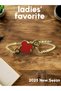 Gold Color Red Clover Steel Bracelet - 2