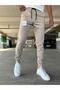 Men's Beige Slim Fit Jogger Pants with Elastic Legs - 4
