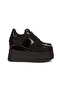 Women's Black Wedge Heel Comfortable Chic Design Patent & Suede Black High Heel - 6
