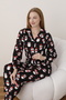 Women's Front Button Shirt Collar Suede Fabric Pajamas Set - 4