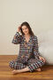 Women's Front Button Shirt Collar Suede Fabric Pajamas Set - 5