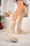 Women's Zippered Suede Beige Lace-Up Boots & Booties & Waterproof Boots & Booties - 2