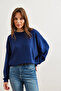 Women's Navy Blue Modal Texture Premium Oversize Flowy Sweatshirt Swt- 19000713 - 5