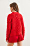 Women's Red Openwork Pompom Soft Textured Knitwear Sweater Kzk- 19000935 - 7