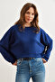 Women's Navy Blue Modal Texture Premium Oversize Flowy Sweatshirt Swt- 19000713 - 3