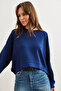 Women's Navy Blue Modal Texture Premium Oversize Flowy Sweatshirt Swt- 19000713 - 4