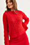 Women's Red Openwork Pompom Soft Textured Knitwear Sweater Kzk- 19000935 - 5