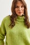 Women's Pistachio Green Turtleneck Soft Textured Thick Knitwear Sweater Kzk- 19000936 - 6