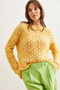 Women's Yellow Openwork Pompom Soft Textured Knitwear Sweater Kzk- 19000935 - 5