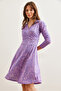 Women's Purple Powder Double Breasted Knitted Dress Elb- 19000962 - 4