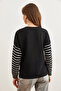 Women's Black Stripe Detailed Mercerized Knitwear Blouse with Pockets Blz- 19002808 - 7