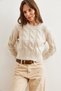 Women's Ecru Thick Hair Braided Knitwear Sweater Kzk- 19000939 - 5