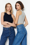 Navy Blue-Grey 2-Pack Fitted/Fitted Crop Halter Collar Ribbed Flexible Knitted Tank Top TWOSS21AL0058