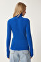 Women's Blue Turtleneck Ribbed Basic Sweater bv00095 - 5