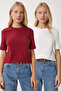 Women's Burgundy White 2-Pack Cotton Basic Knitted T-Shirt Ag00002