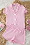 Pink Ribbon/Bow Detail Waffle Fabric Knitted Pajamas Set with Shorts Thmss25Pt00014 - 6