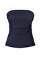 Koyu Lacivert Straplez Fitted Drapeli Dokuma  Dokuma Bluz TWOSS24BZ00348 - 6