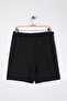Siyah Relaxed Fit Dokulu Kumaş Büyük Beden Örme Şort & Bermuda TBBSS25AP00005 - 8