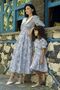 Collared Blue Pastel Floral Balloon Sleeve Flared Mother-Daughter Set (Sold Individually)