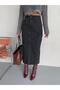 Front Slip Smoked Denim Skirt with Shipping Pocket - 2