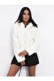 White Hooded Button Detailed Lined Plush Coat - 4