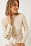 Women's Ecru Knit Sweater with Button Detail on Sleeves 20247564 - 7