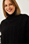 Women's Black Turtleneck Patterned Knitwear Sweater 20246940 - 3