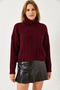 Women's Burgundy Turtleneck Patterned Knitwear Sweater 20246940 - 3
