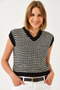 Women's Black Ecru Striped Knitwear Sweater 20247546