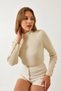 Women's Ecru Knit Sweater with Button Detail on Sleeves 20247564 - 5
