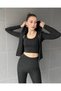 Slim Fit Tight Fit 3-Piece Set High Waist Leggings Crop Long Sleeve Zippered Sports Fitness Tracksuit Set - 2