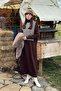White Striped Bitter Brown Sweater Knitwear Dress Set - 4