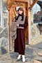 White Striped Bitter Brown Sweater Knitwear Dress Set - 5