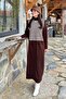 White Striped Bitter Brown Sweater Knitwear Dress Set - 2