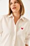 Women's Embroidery Heart Embroidered Striped Loose Premium Woven Shirt Mda9000 - 6