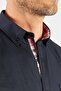 Men's Regular Fit Classic Cut Cotton Oxford Texture Single Pocket Navy Blue Button Lapel Shirt - 3