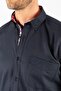 Men's Regular Fit Classic Cut Cotton Oxford Texture Single Pocket Navy Blue Button Lapel Shirt - 4