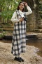 Black-White Plaid Long Winter V-Neck Gilet Dress