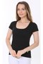 Women's Black Short Sleeve Deep Pool, Round Neck Combed Cotton T-Shirt & Blouse - 6