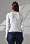 Lycra Rib Fabric Long Sleeve Blouse with Buttons on Collar 21926 White - 4