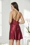4-Piece Nightgown, Dressing Gown, Shorts Dowry Set 7005 Claret Red - 4