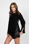 Women's Vita-S53 Bow Stone-Embellished Sleeve Slit Blouse Black - 4