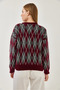 Women's Burgundy Diamond Patterned Shawl Knitwear Sweater 60351320 - 7