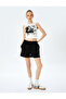 Slogan Printed Mini Shorts with Lace-Up Waist and Pocket Detail