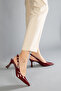 Women's Burgundy Patent Leather Pointed Toe Thin Heeled Slingback Shoes - 5