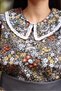 Vintage Black-Blue Floral Baby Collar Lace Poplin Blouse - 3